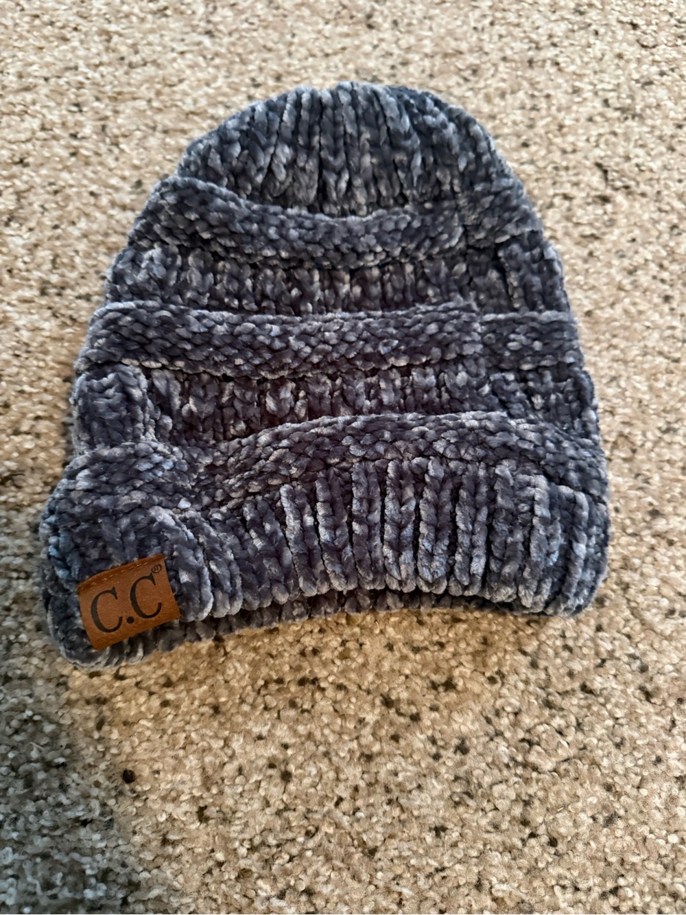 C.C Plush Chenille Beanie Hat in Charcoal